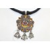 Tribal traditional silver pendant jewelry glass studded black thread P 697